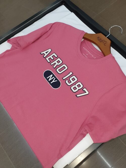 Camiseta Aeropostale Masculina Rosa NY 1987 Logo Branco