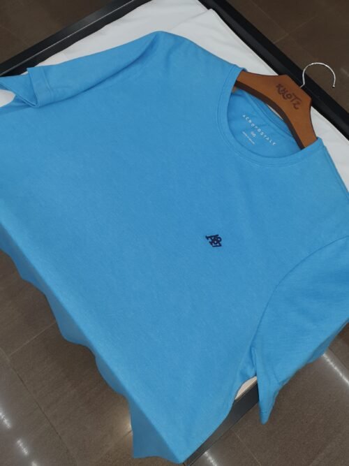 Camiseta Básica Aeropostale Masculina Azul Oceano Logo Preto