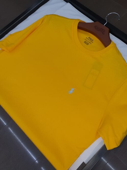 Camiseta Básica Ralph Lauren Masculina Amarela Pony Azul Neon