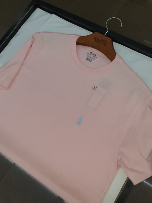 Camiseta Básica Ralph Lauren Masculina Rosa Bebê Pony Azul Neon