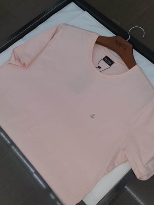 Camiseta Básica king&Joe Masculina Rosa Bebê Logo Cinza