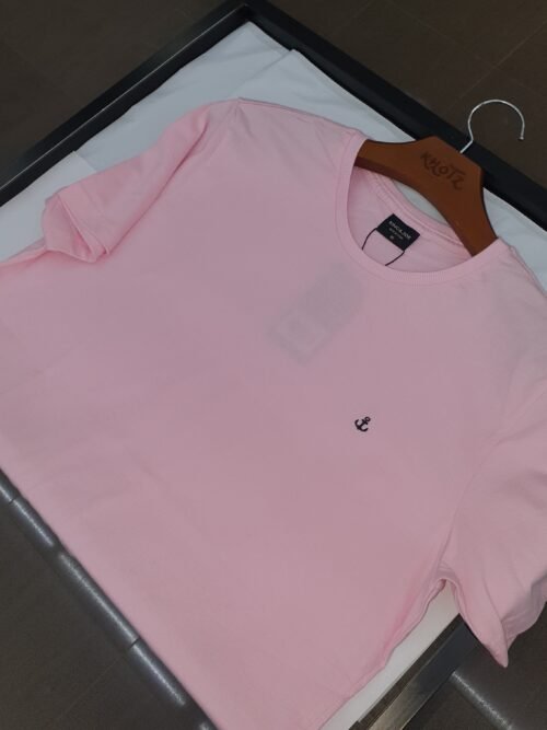 Camiseta Básica king&Joe Masculina Rosa Bebê Logo Preto