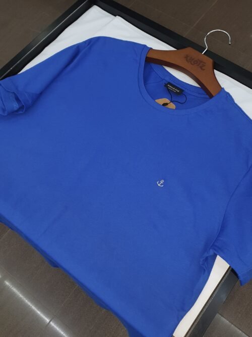 Camiseta Básica King&Joe Masculina Azul Oceano Logo Cinza