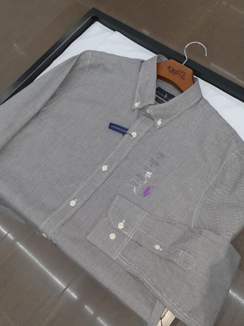 Camisa Ralph Lauren Masculina Tecido Maquinetado Chumbo Pony Lilás