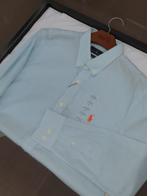 Camisa Ralph Lauren Masculina Tecido Maquinetado Azul Bebê Pony Laranja