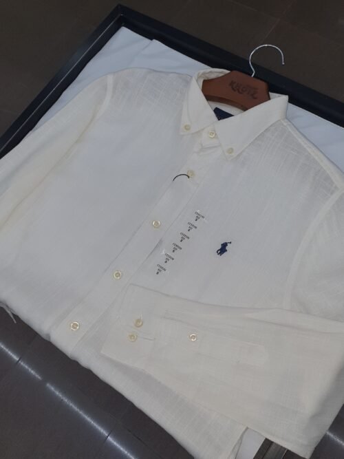 Camisa Ralph Lauren Masculina Linho Branca Pony Marinho