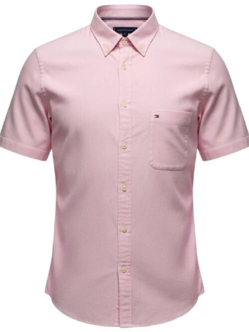 Camisa Tommy Hilfiger Masculina Oxford Manga Curta Rosa Bebê