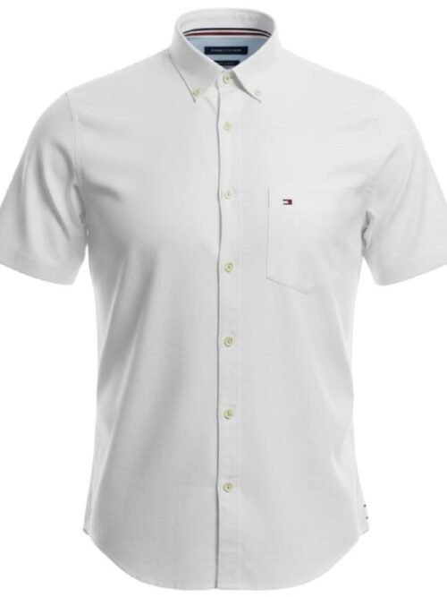 Camisa Tommy Hilfiger Masculina Oxford Manga Curta Branca