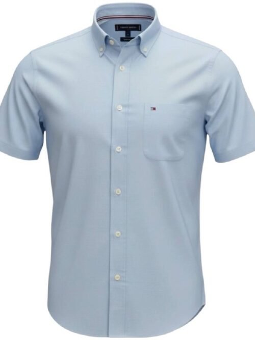 Camisa Tommy Hilfiger Masculina Oxford Manga Curta Azul Bebê