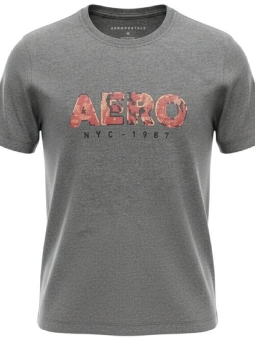 Camiseta Aeropostale Masculina Chumbo Mescla Logo Clássico