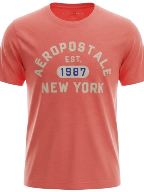 Camiseta Aeropostale Masculina EST 1987 cor Salmão