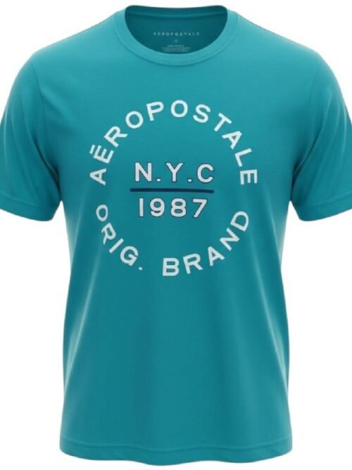 Camiseta Aeropostale Masculina NYC 1987 cor Verde Água