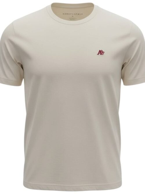 Camiseta Básica Aeropostale Masculina Creme Logo Vermelho