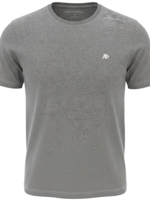 Camiseta Básica Aeropostale Masculina Cinza Mescla Logo Clássico