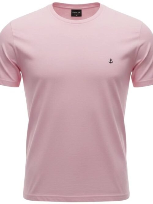 Camiseta Básica king&Joe Masculina Rosa Bebê Logo Preto
