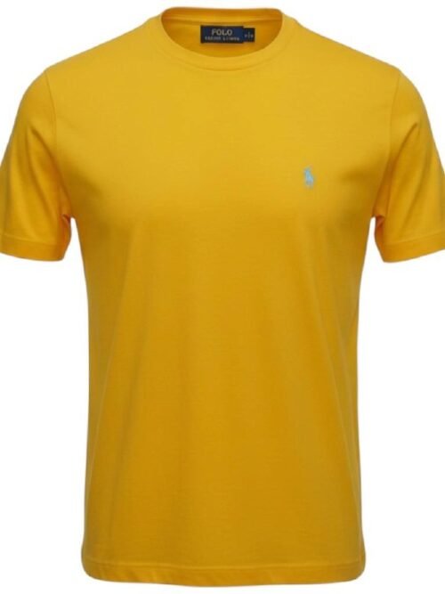 Camiseta Básica Ralph Lauren Masculina Amarela Pony Azul Neon
