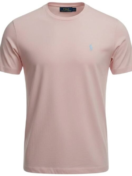 Camiseta Básica Ralph Lauren Masculina Rosa Bebê Pony Azul Neon