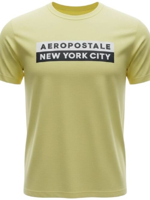 Camiseta Abercrombie Masculina Amarela Estampa Letreiro Branco e Preto