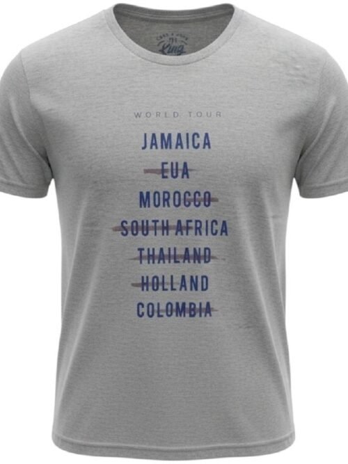 Camiseta Básica king&Joe Masculina Cinza Estampa Países