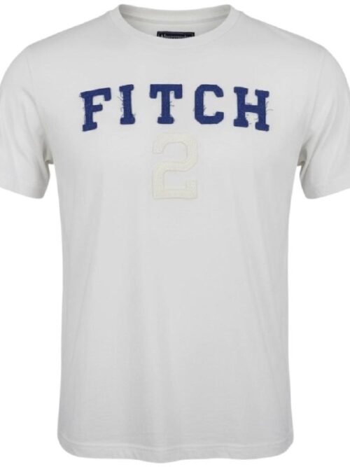 Camiseta Abercrombie Masculina Branca Estampa Fitch Azul