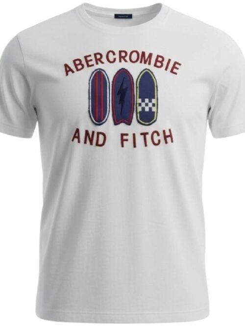 Camiseta Abercrombie Masculina Branca Estampa Pranchas