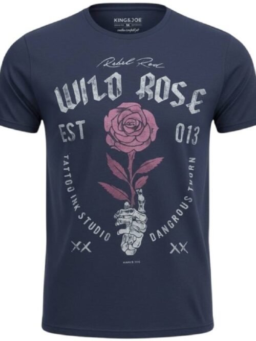 Camiseta Básica King&Joe Masculina Marinho Estampa Wild Rose