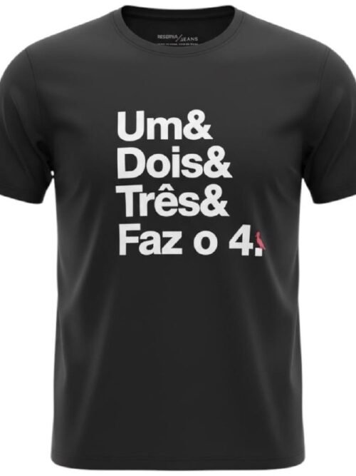 Camiseta Básica Reserva Masculina Preta Estampa Faz o 4