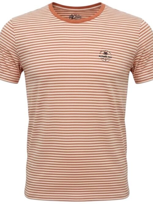 Camiseta Básica King&Joe Masculina cor Telha Estampa Listras Tropicais