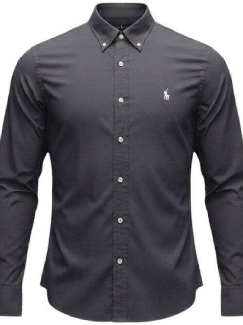 Camisa Ralph Lauren Masculina Algodão Seco Cinzenta Pony Branco