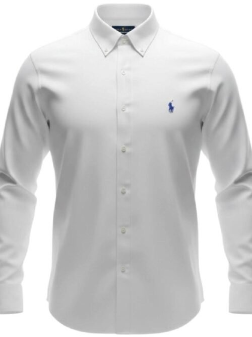 Camisa Ralph Lauren Masculina Algodão Seco Branca Pony Marinho
