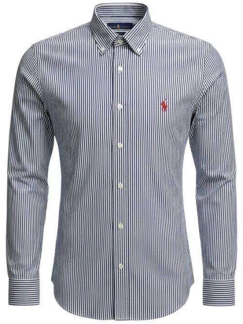 Camisa Ralph Lauren Masculina Azul Petróleo Listras Executiva Pony Bordô