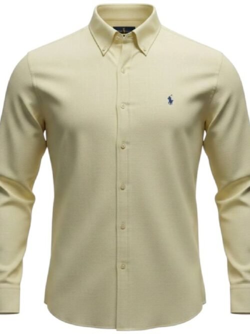 Camisa Ralph Lauren Masculina Linho Amarelo Creme Pony Marinho