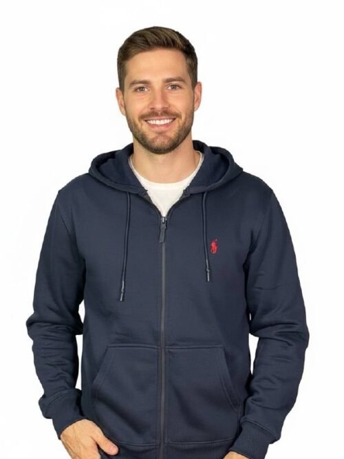 Moletom Zipper Ralph Lauren Masculino Marinho Pony Vermelho Clássico