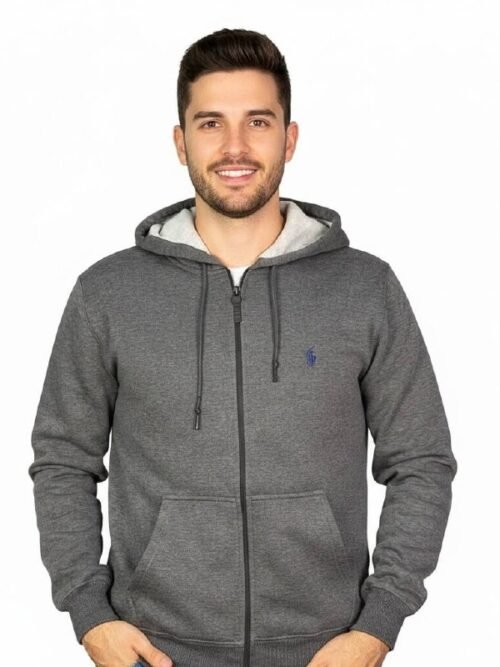 Moletom Zipper Ralph Lauren Masculino Chumbo Pony Marinho Clássico