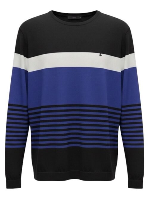 Suéter King&Joe Masculino Listras Azuis Meia Estação Logo Clássico