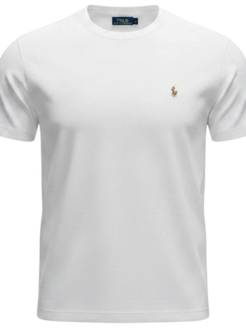Camiseta Básica Ralph Lauren Masculina Branca Pony Colorido