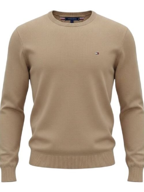 Suéter Tommy Hilfiger Masculino Caramelo Clássico Padrão da Marca